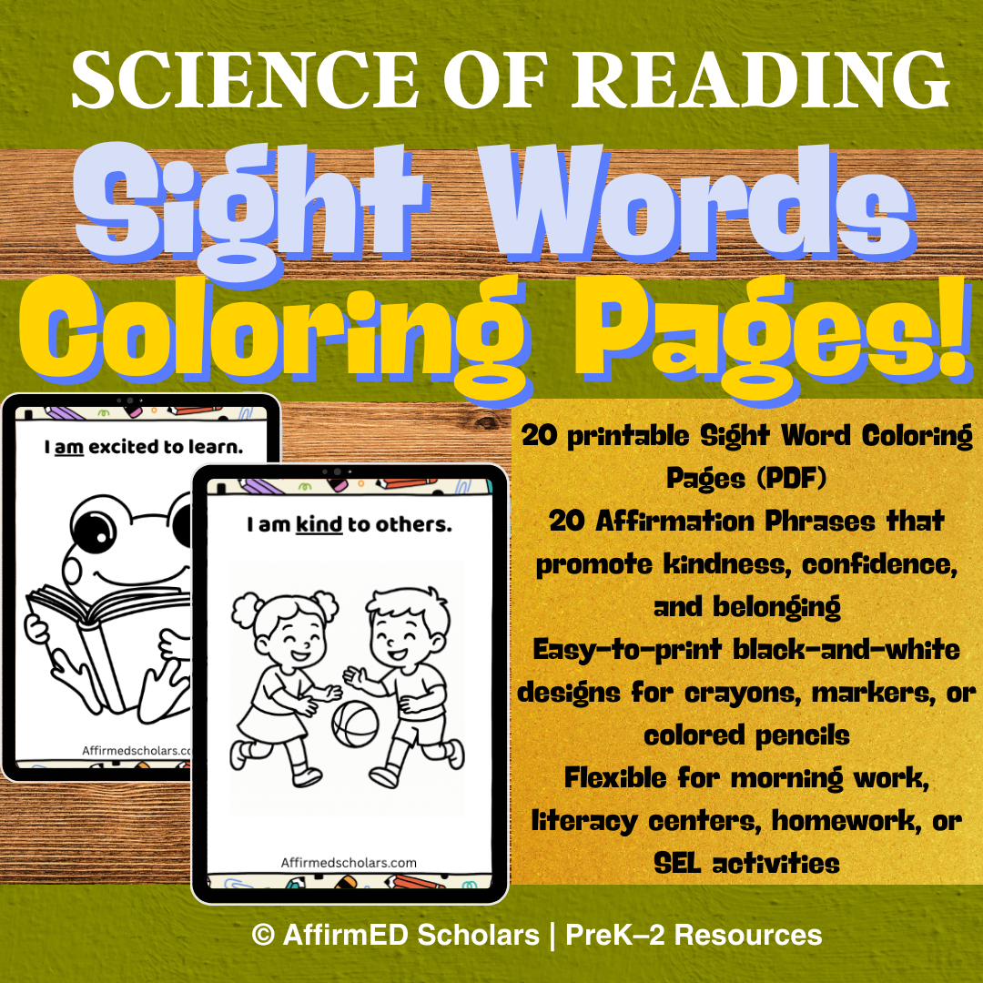 Sight Word Coloring Pages with Affirmations | Literacy & SEL for PreK–2