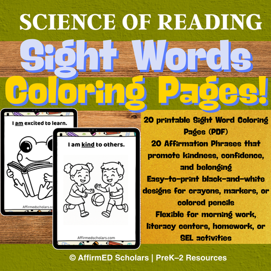 Sight Word Coloring Pages with Affirmations | Literacy & SEL for PreK–2