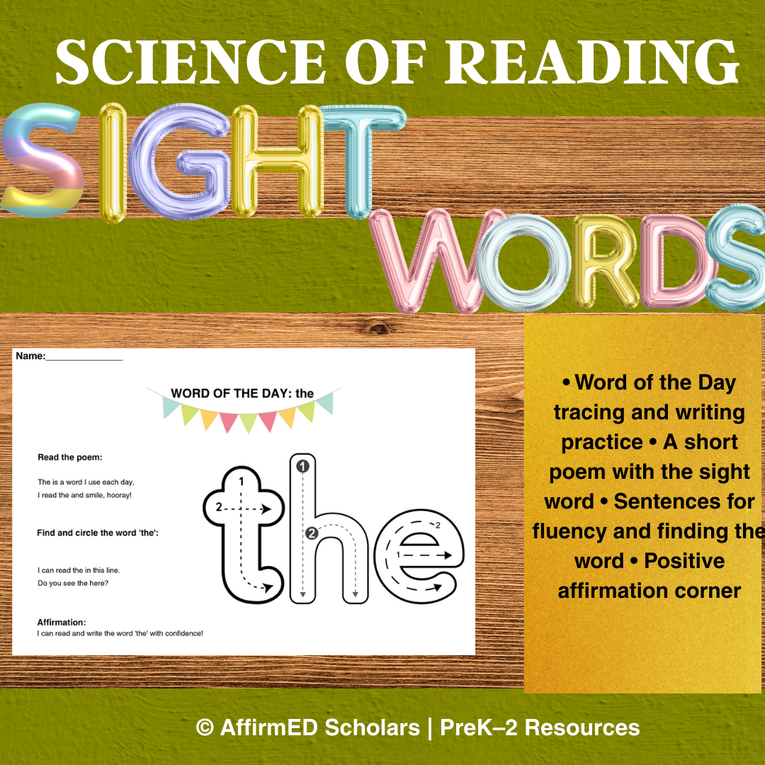 Sight Word Poetry Practice Pack | PreK–1 Literacy + Affirmations-Digital Download