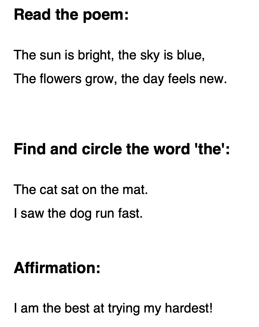 Sight Word Poetry Practice Pack | PreK–1 Literacy + Affirmations-Digital Download